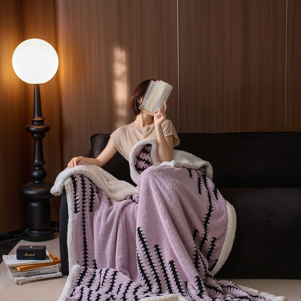 91家纺网 家纺一手货源 找家纺 安莱生活 2025新款阳离子羊羔绒200克毛毯--云杉系列 云杉-黛紫