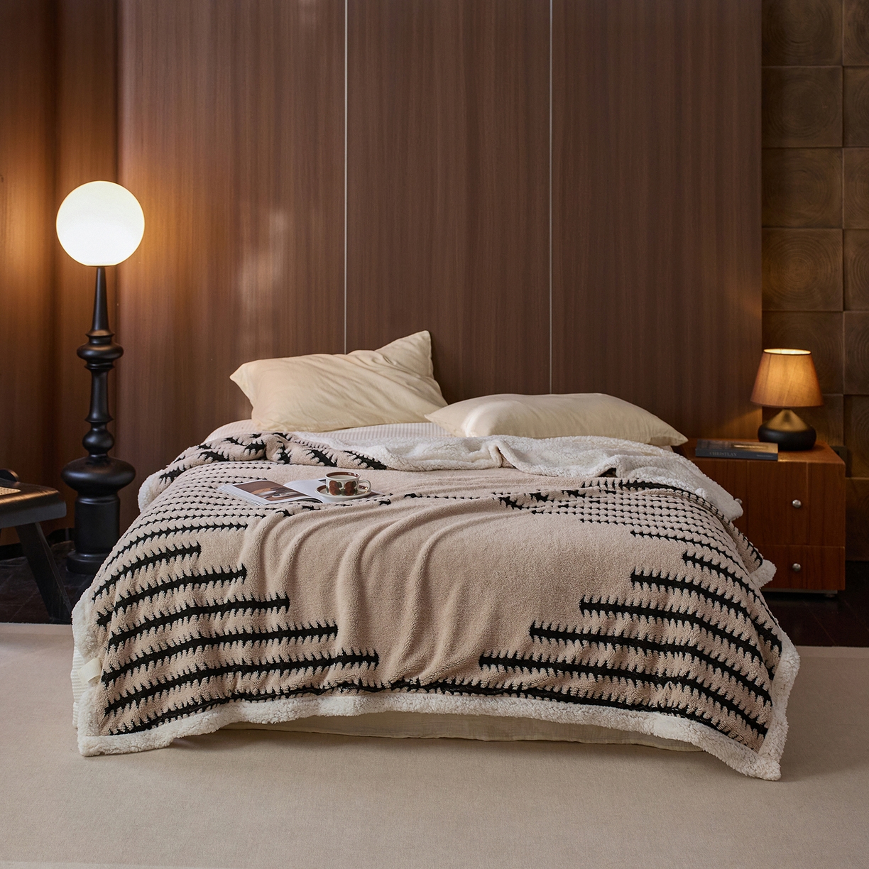 91家纺网 家纺一手货源 找家纺 安莱生活 2025新款阳离子羊羔绒200克毛毯--云杉系列 云杉-卡其