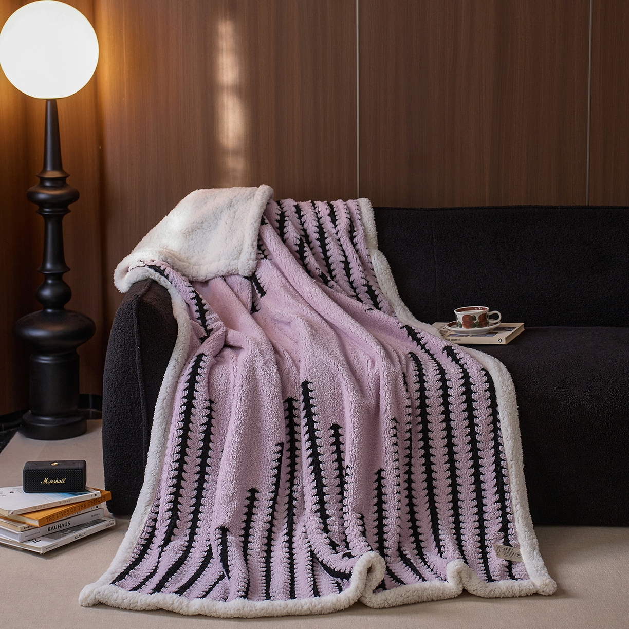 91家纺网 家纺一手货源 找家纺 安莱生活 2025新款阳离子羊羔绒200克毛毯--云杉系列 云杉-黛紫