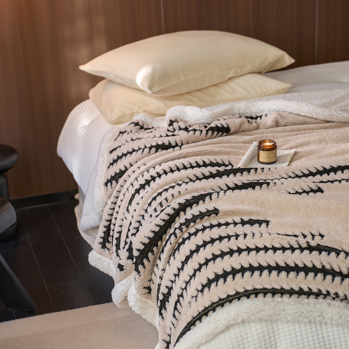 91家纺网 家纺一手货源 找家纺 安莱生活 2025新款阳离子羊羔绒200克毛毯--云杉系列 云杉-卡其