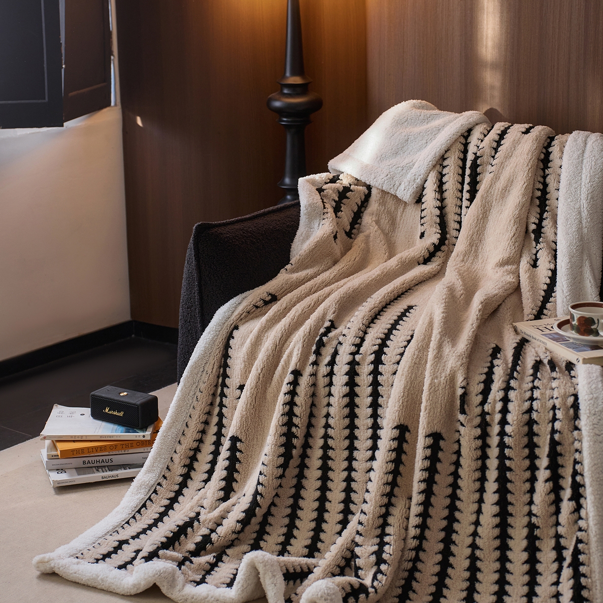 91家纺网 家纺一手货源 找家纺 安莱生活 2025新款阳离子羊羔绒200克毛毯--云杉系列 云杉-卡其