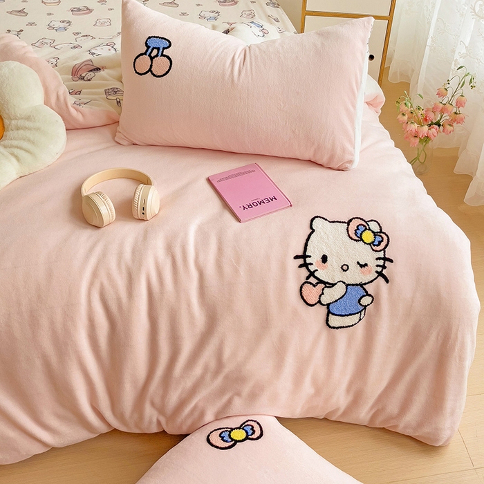 91家纺网 家纺一手货源 找家纺 （总）女子家纺 2025新款小清新牛奶绒毛巾绣四件套-第一波