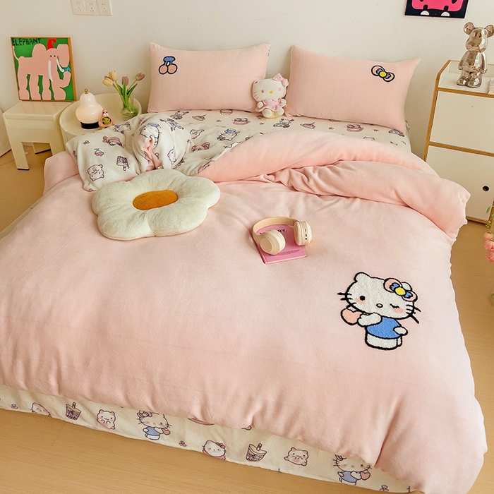 91家纺网 家纺一手货源 找家纺 （总）女子家纺 2025新款小清新牛奶绒毛巾绣四件套-第一波