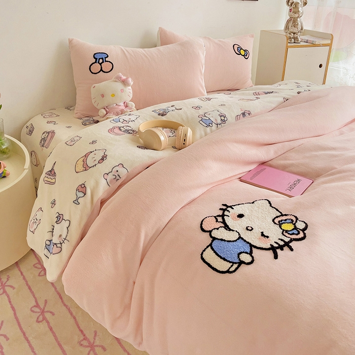 91家纺网 家纺一手货源 找家纺 （总）女子家纺 2025新款小清新牛奶绒毛巾绣四件套-第一波