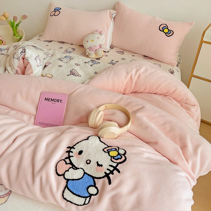 91家纺网 家纺一手货源 找家纺 （总）女子家纺 2025新款小清新牛奶绒毛巾绣四件套-第一波