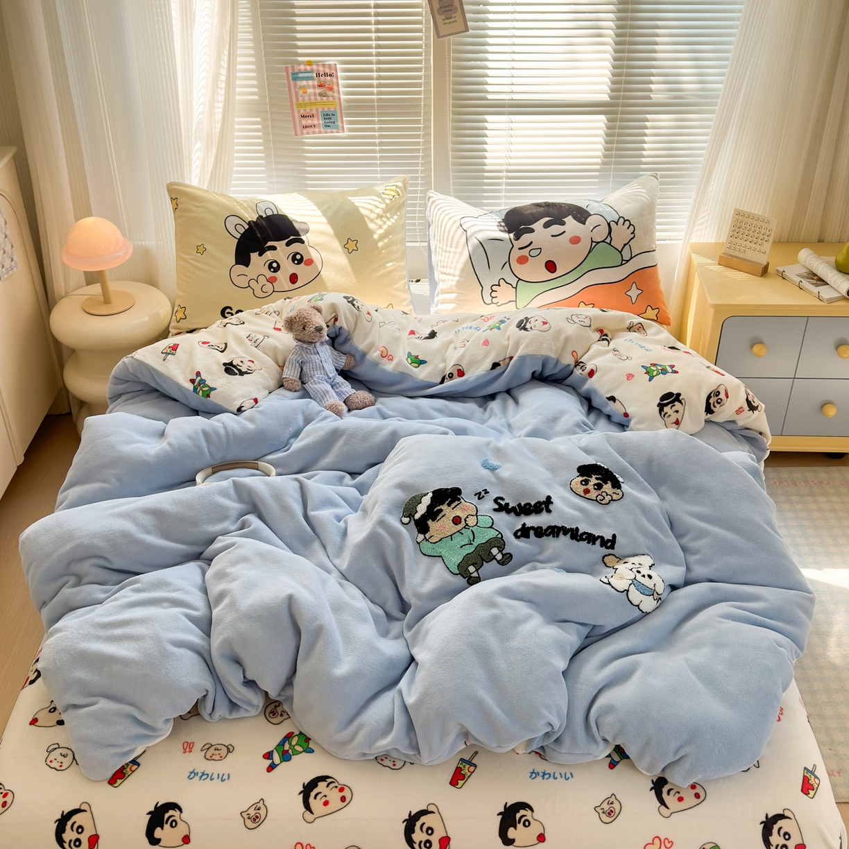 91家纺网 家纺一手货源 找家纺 （总）女子家纺 2025新款小清新牛奶绒毛巾绣四件套-第一波