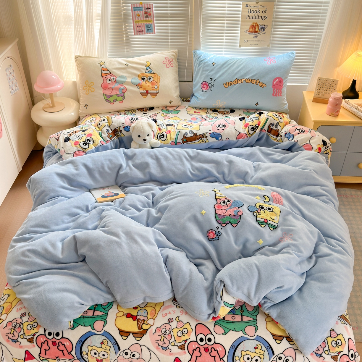 91家纺网 家纺一手货源 找家纺 （总）女子家纺 2025新款小清新牛奶绒毛巾绣四件套-第一波