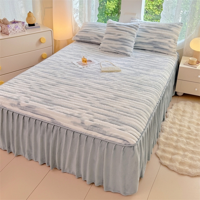 91家纺网 家纺一手货源 找家纺 （总）梦舒羽 2025新款兔毛绒床裙法兰绒床垫保护罩牛奶绒床垫法莱绒床单罩-抽条