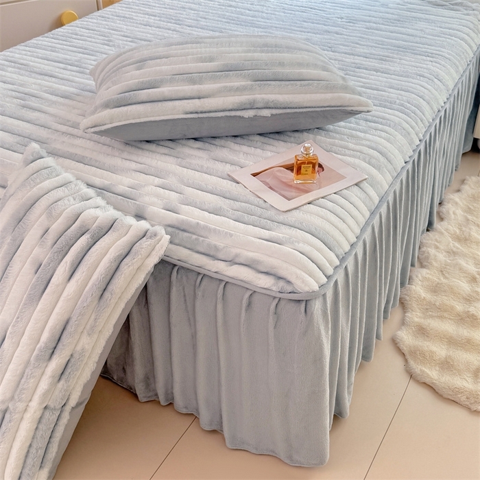 91家纺网 家纺一手货源 找家纺 （总）梦舒羽 2025新款兔毛绒床裙法兰绒床垫保护罩牛奶绒床垫法莱绒床单罩-抽条