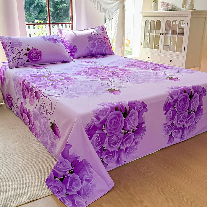 91家纺网 家纺一手货源 找家纺 梵巢家纺 2025新款加厚芦荟棉床单磨毛化纤床单 紫气东来