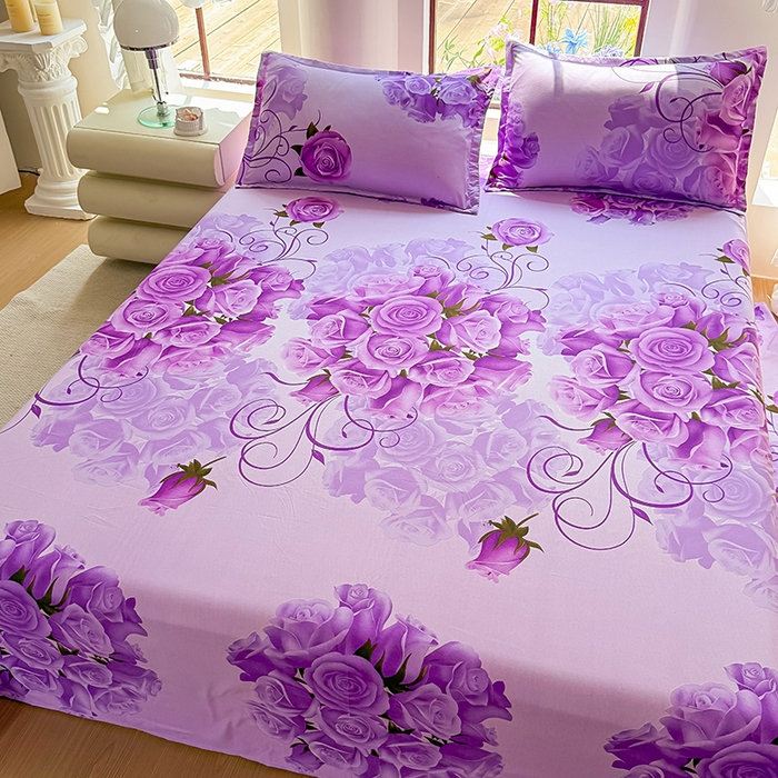 91家纺网 家纺一手货源 找家纺 梵巢家纺 2025新款加厚芦荟棉床单磨毛化纤床单 紫气东来