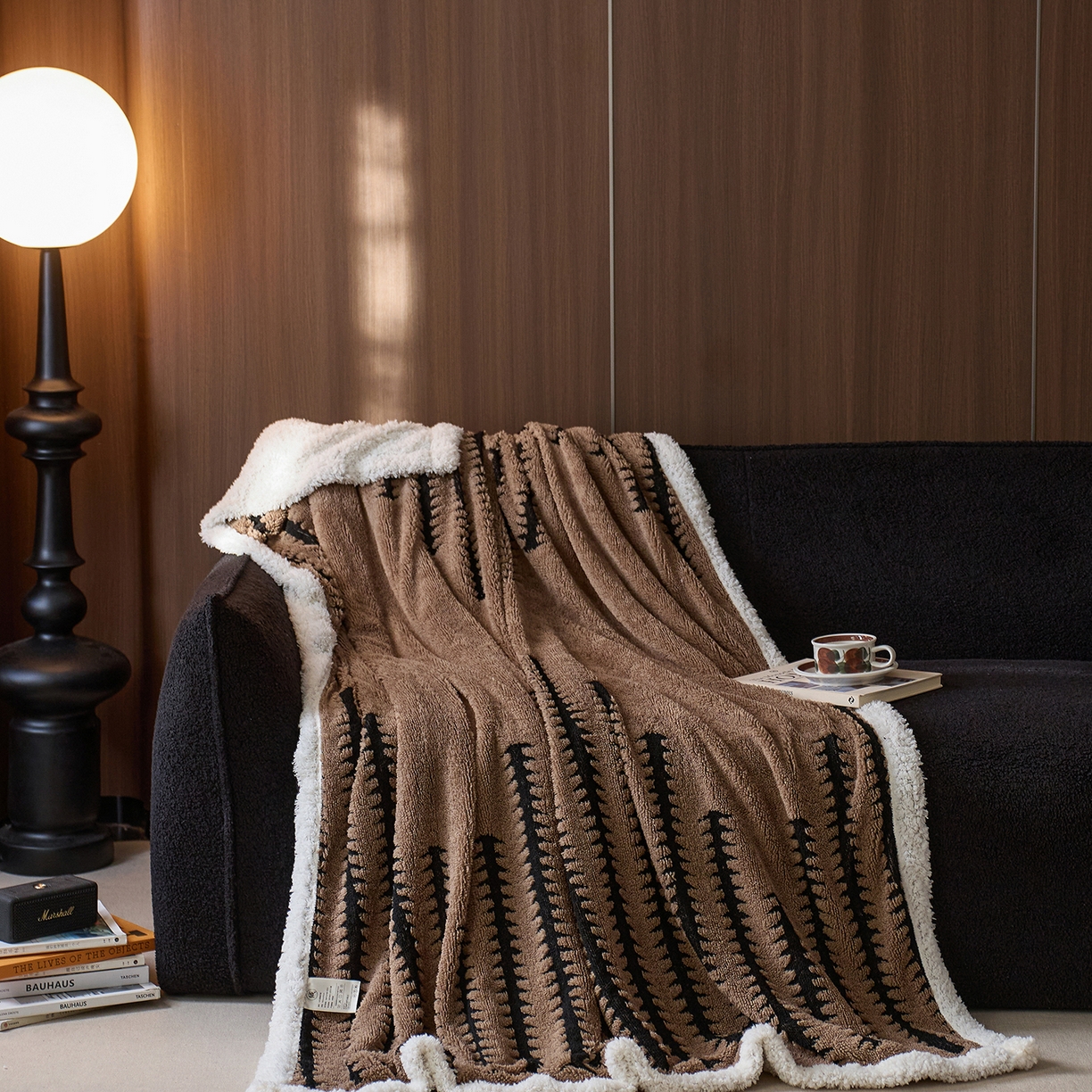 91家纺网 家纺一手货源 找家纺 安莱生活 2025新款阳离子羊羔绒200克毛毯--云杉系列 云杉-摩卡