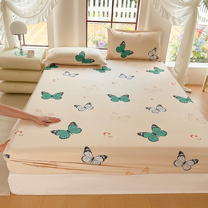 91家纺网 家纺一手货源 找家纺 梵巢家纺 芦荟棉床笠单床笠，外贸跨境单床笠磨毛床笠印花床笠床笠三件套 蝶舞飞扬