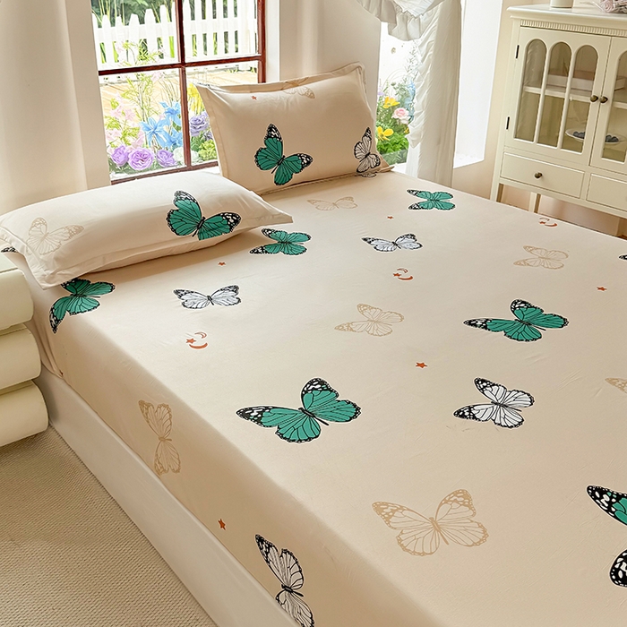 91家纺网 家纺一手货源 找家纺 梵巢家纺 芦荟棉床笠单床笠，外贸跨境单床笠磨毛床笠印花床笠床笠三件套 蝶舞飞扬