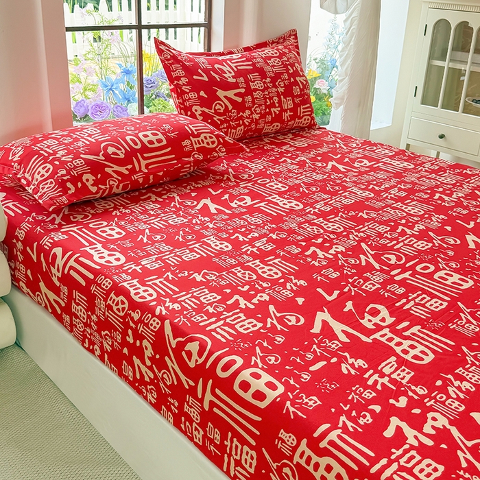 91家纺网 家纺一手货源 找家纺 梵巢家纺 芦荟棉床笠单床笠，外贸跨境单床笠磨毛床笠印花床笠床笠三件套 福气满满