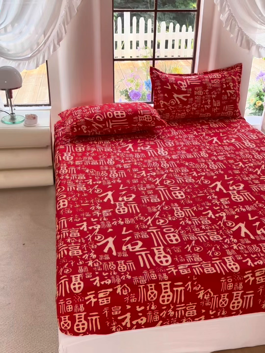 91家纺网 家纺一手货源 找家纺 梵巢家纺 芦荟棉床笠单床笠，外贸跨境单床笠磨毛床笠印花床笠床笠三件套 福气满满