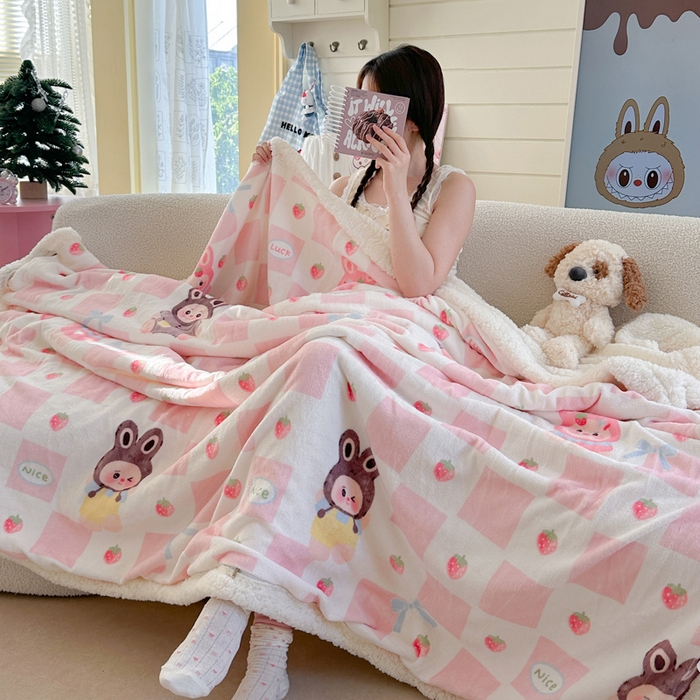 91家纺网 家纺一手货源 找家纺 澜妃 2025新款可爱系新款牛奶绒羊羔绒多功能毛毯毛毯毯子-奶盖 奶盖-奶糖拉布布