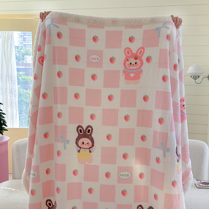 91家纺网 家纺一手货源 找家纺 澜妃 2025新款可爱系新款牛奶绒羊羔绒多功能毛毯毛毯毯子-奶盖 奶盖-奶糖拉布布