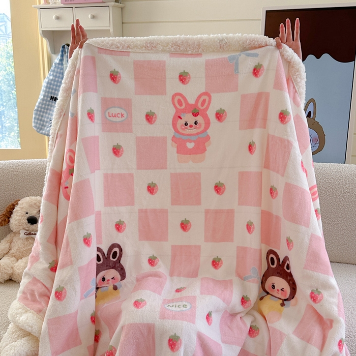 91家纺网 家纺一手货源 找家纺 澜妃 2025新款可爱系新款牛奶绒羊羔绒多功能毛毯毛毯毯子-奶盖 奶盖-奶糖拉布布