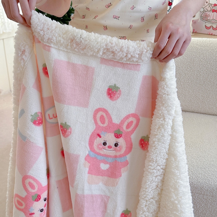 91家纺网 家纺一手货源 找家纺 澜妃 2025新款可爱系新款牛奶绒羊羔绒多功能毛毯毛毯毯子-奶盖 奶盖-奶糖拉布布