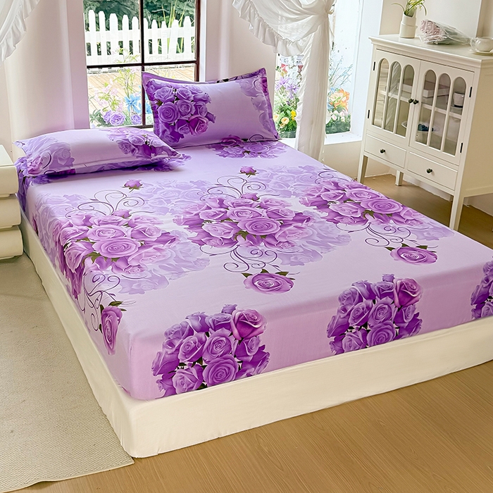 91家纺网 家纺一手货源 找家纺 梵巢家纺 芦荟棉床笠单床笠，外贸跨境单床笠磨毛床笠印花床笠床笠三件套 紫气东来