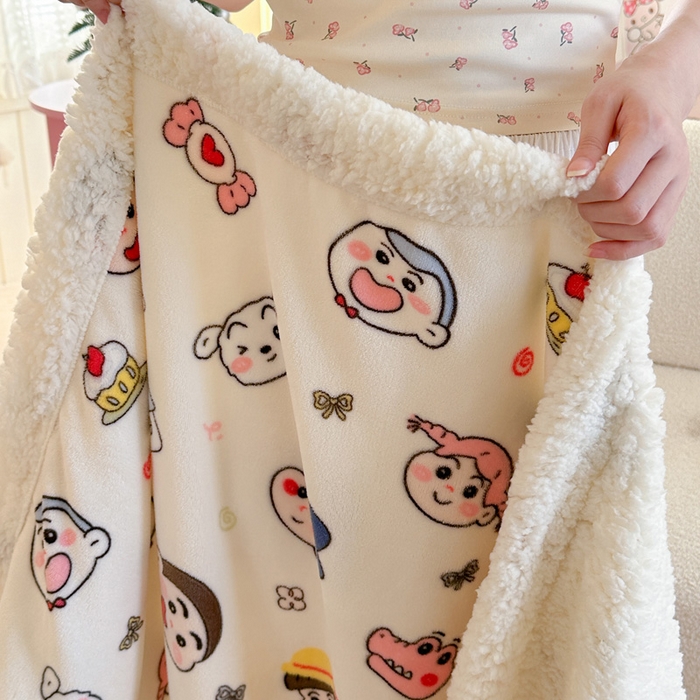 91家纺网 家纺一手货源 找家纺 澜妃 2025新款可爱系新款牛奶绒羊羔绒多功能毛毯毛毯毯子-奶盖 奶盖-糖果蜡笔