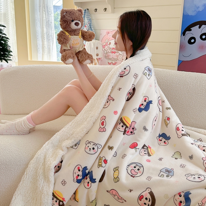 91家纺网 家纺一手货源 找家纺 澜妃 2025新款可爱系新款牛奶绒羊羔绒多功能毛毯毛毯毯子-奶盖 奶盖-糖果蜡笔