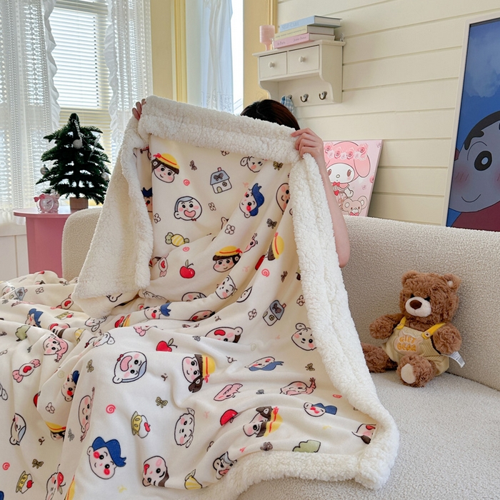 91家纺网 家纺一手货源 找家纺 澜妃 2025新款可爱系新款牛奶绒羊羔绒多功能毛毯毛毯毯子-奶盖 奶盖-糖果蜡笔