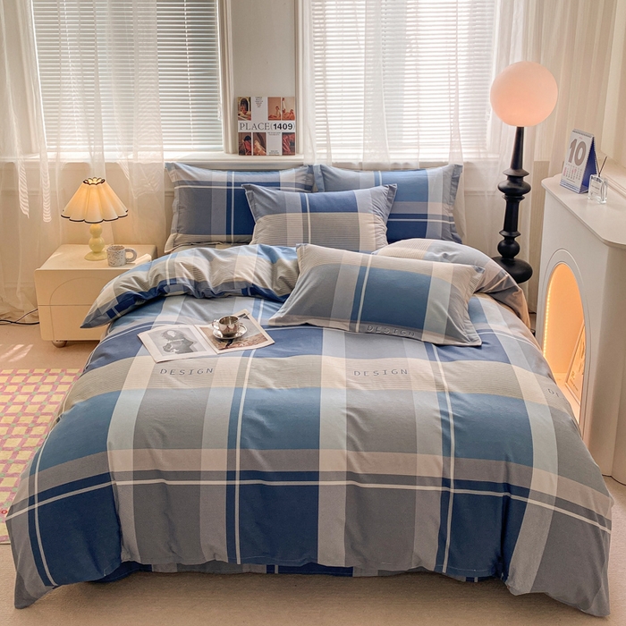 91家纺网 家纺一手货源 找家纺 小叮当家纺仓储工厂店 2025新款（买家秀 不断货）A类全棉纯棉磨毛单被套 被套单件 蓝格子