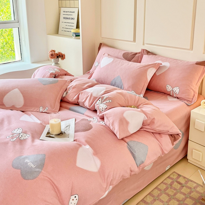 91家纺网 家纺一手货源 找家纺 小叮当家纺仓储工厂店 2025新款（买家秀 不断货）A类全棉纯棉磨毛单被套 被套单件 爱心蝴蝶