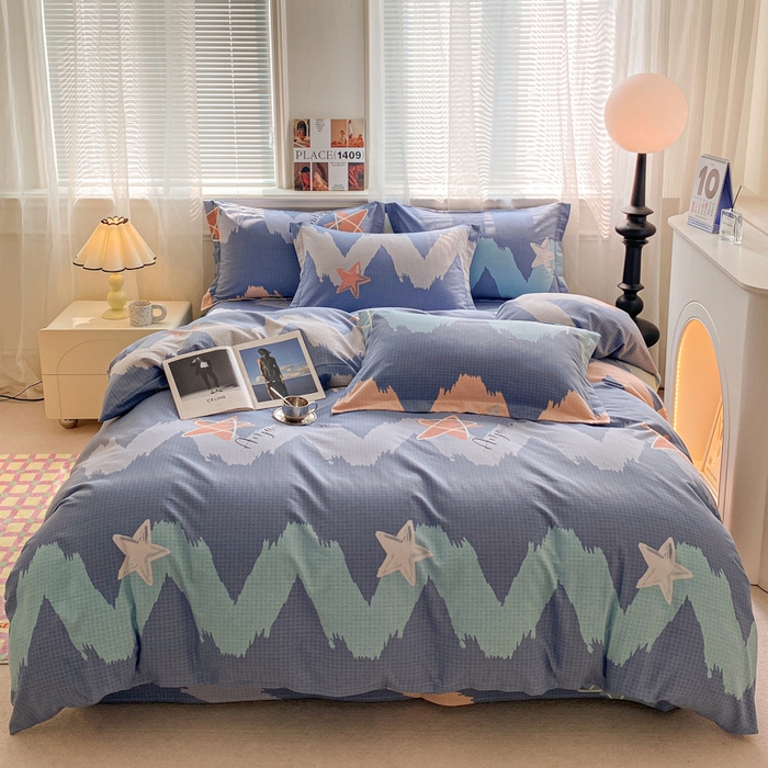 小叮当家纺仓储工厂店 2025新款（买家秀 不断货）A类全棉纯棉磨毛单被套 被套单件 波纹蓝