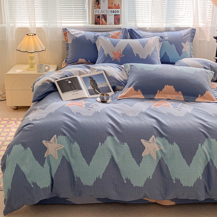 91家纺网 家纺一手货源 找家纺 小叮当家纺仓储工厂店 2025新款（买家秀 不断货）A类全棉纯棉磨毛单被套 被套单件 波纹蓝