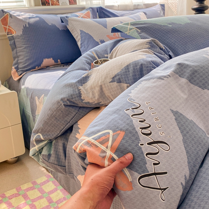 91家纺网 家纺一手货源 找家纺 小叮当家纺仓储工厂店 2025新款（买家秀 不断货）A类全棉纯棉磨毛单被套 被套单件 波纹蓝