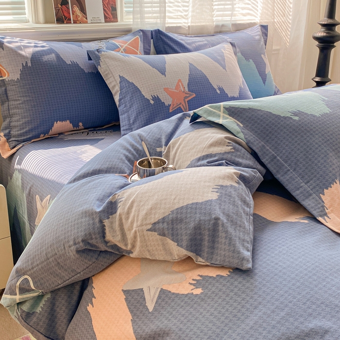 91家纺网 家纺一手货源 找家纺 小叮当家纺仓储工厂店 2025新款（买家秀 不断货）A类全棉纯棉磨毛单被套 被套单件 波纹蓝