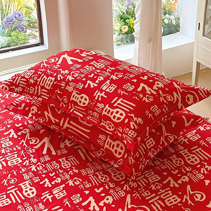 91家纺网 家纺一手货源 找家纺 梵巢家纺 2025新款芦荟棉四件套和单品印花四件套 床笠款四件套 福气满满