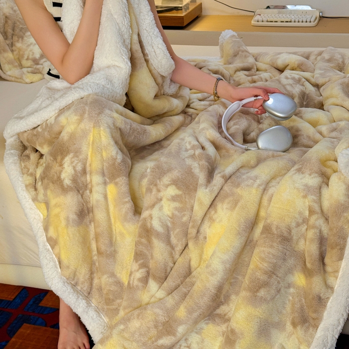 91家纺网 家纺一手货源 找家纺 春光里 2025新款兔毛羊羔绒收包边毛毯 暖阳