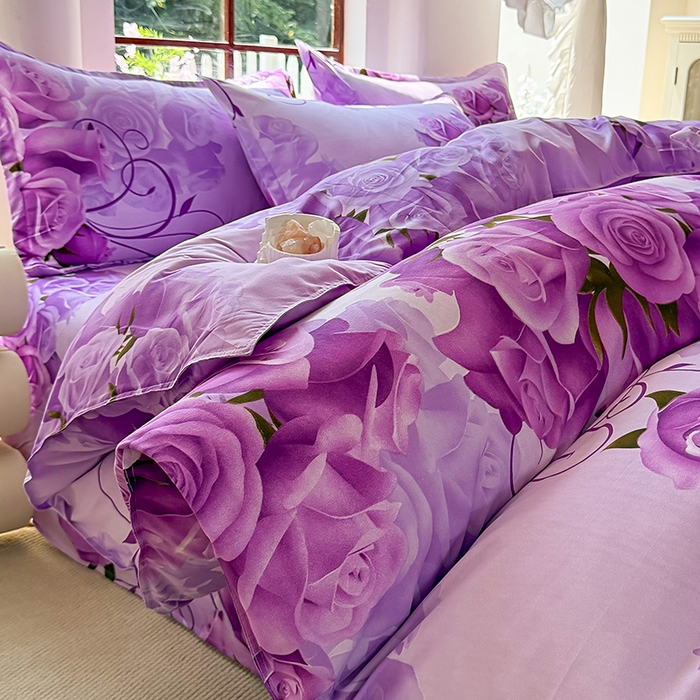 91家纺网 家纺一手货源 找家纺 梵巢家纺 2025新款芦荟棉四件套和单品印花四件套 床笠款四件套 紫气东来