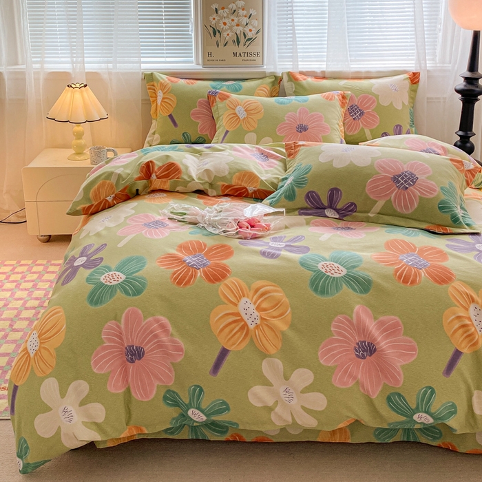 91家纺网 家纺一手货源 找家纺 小叮当家纺仓储工厂店 2025新款（买家秀 不断货）A类全棉纯棉磨毛单被套 被套单件 花骨朵-绿