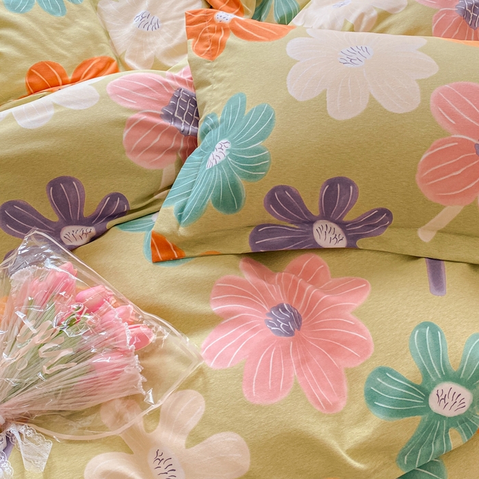 91家纺网 家纺一手货源 找家纺 小叮当家纺仓储工厂店 2025新款（买家秀 不断货）A类全棉纯棉磨毛单被套 被套单件 花骨朵-绿