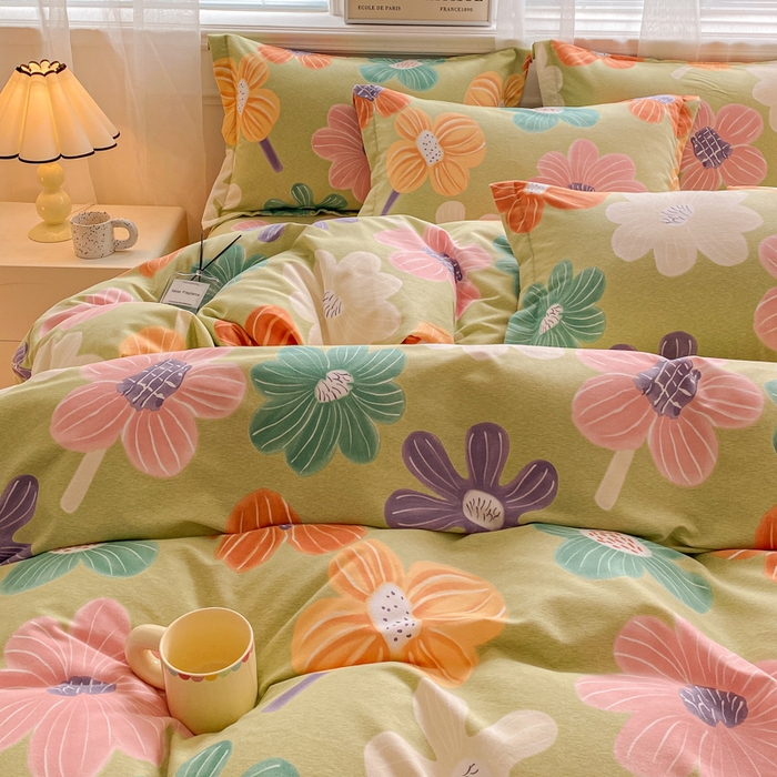 91家纺网 家纺一手货源 找家纺 小叮当家纺仓储工厂店 2025新款（买家秀 不断货）A类全棉纯棉磨毛单被套 被套单件 花骨朵-绿