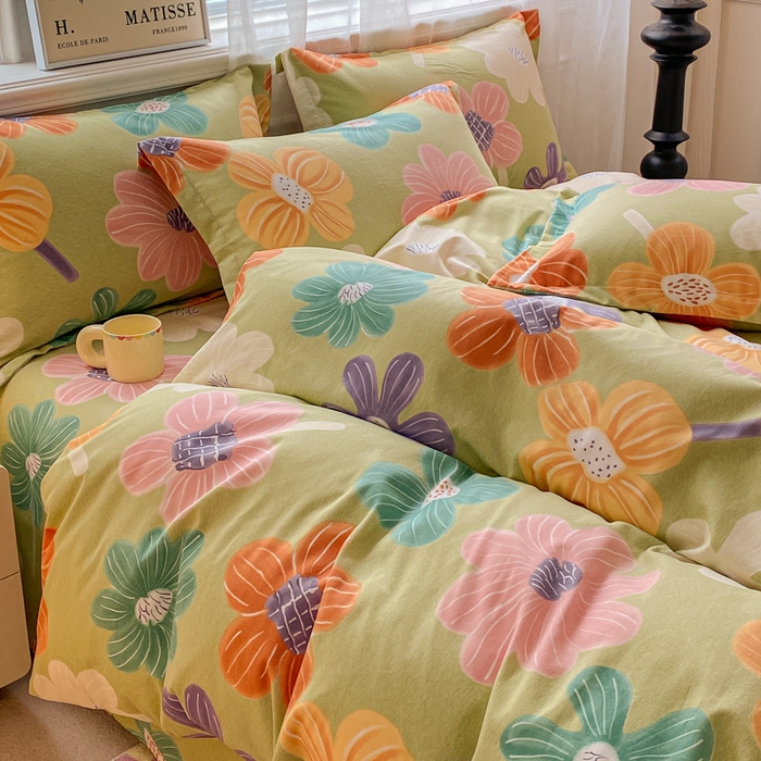 91家纺网 家纺一手货源 找家纺 小叮当家纺仓储工厂店 2025新款（买家秀 不断货）A类全棉纯棉磨毛单被套 被套单件 花骨朵-绿