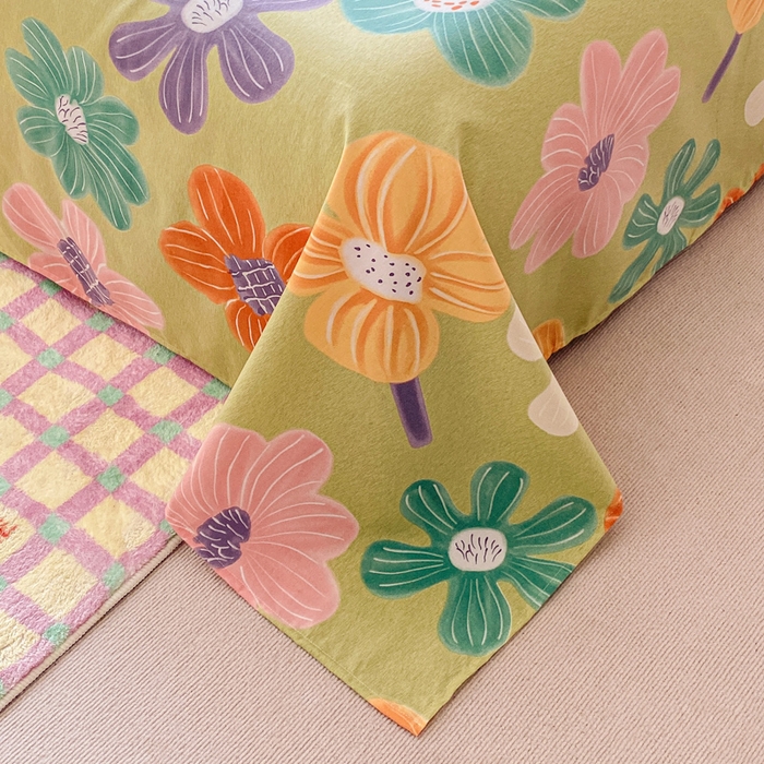 91家纺网 家纺一手货源 找家纺 小叮当家纺仓储工厂店 2025新款（买家秀 不断货）A类全棉纯棉磨毛单被套 被套单件 花骨朵-绿