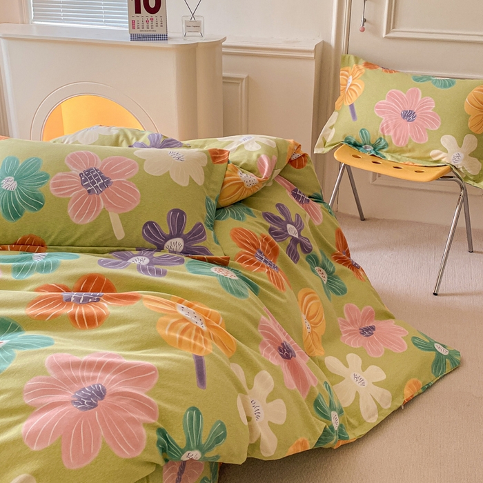 91家纺网 家纺一手货源 找家纺 小叮当家纺仓储工厂店 2025新款（买家秀 不断货）A类全棉纯棉磨毛单被套 被套单件 花骨朵-绿