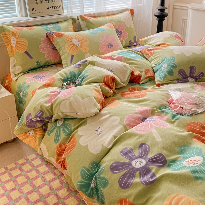 91家纺网 家纺一手货源 找家纺 小叮当家纺仓储工厂店 2025新款（买家秀 不断货）A类全棉纯棉磨毛单被套 被套单件 花骨朵-绿