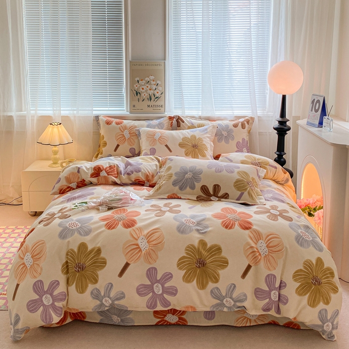 小叮当家纺仓储工厂店 2025新款（买家秀 不断货）A类全棉纯棉磨毛单被套 被套单件 花骨朵-米