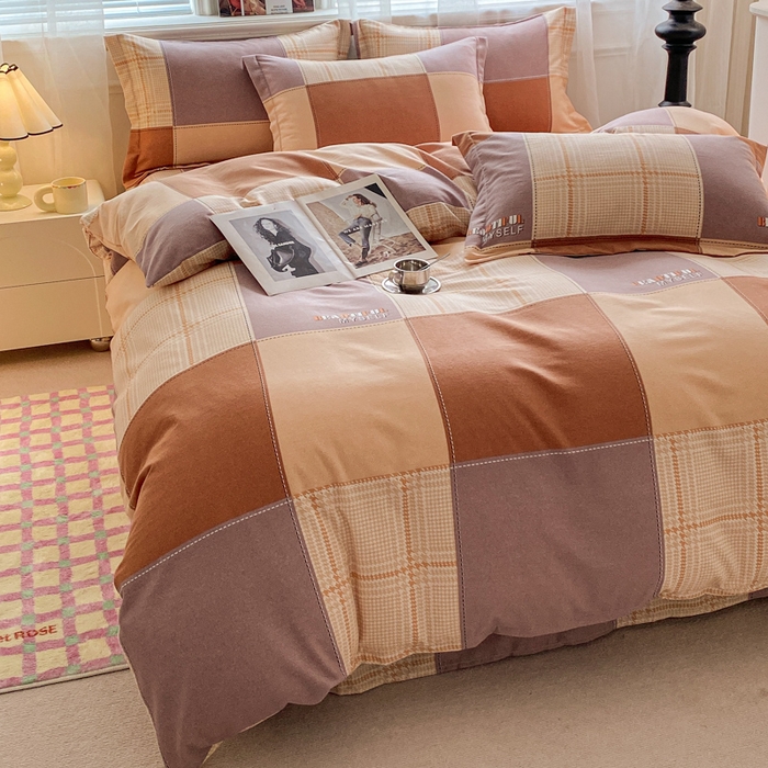 91家纺网 家纺一手货源 找家纺 小叮当家纺仓储工厂店 2025新款（买家秀 不断货）A类全棉纯棉磨毛单被套 被套单件 咖格