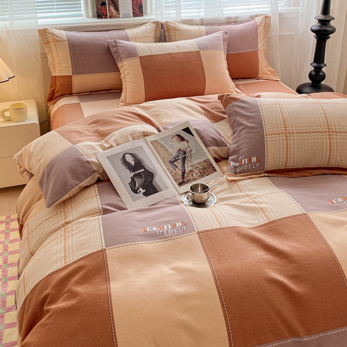 91家纺网 家纺一手货源 找家纺 小叮当家纺仓储工厂店 2025新款（买家秀 不断货）A类全棉纯棉磨毛单被套 被套单件 咖格