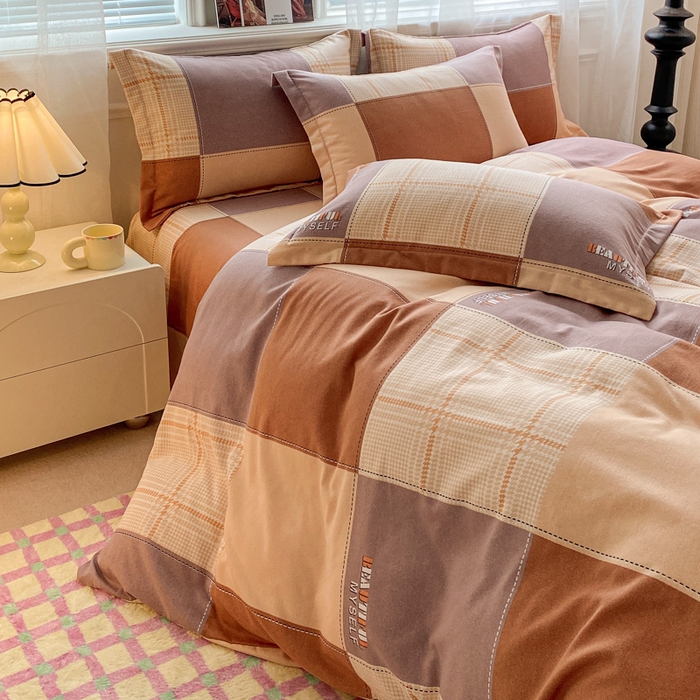 91家纺网 家纺一手货源 找家纺 小叮当家纺仓储工厂店 2025新款（买家秀 不断货）A类全棉纯棉磨毛单被套 被套单件 咖格