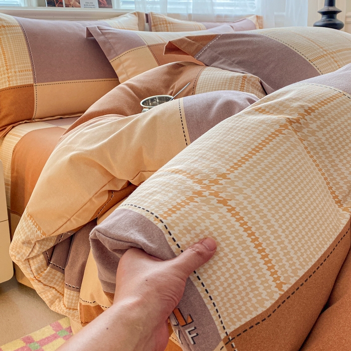 91家纺网 家纺一手货源 找家纺 小叮当家纺仓储工厂店 2025新款（买家秀 不断货）A类全棉纯棉磨毛单被套 被套单件 咖格