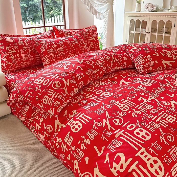 91家纺网 家纺一手货源 找家纺 梵巢家纺 芦荟棉三四件套，床单，被套，枕套化纤四件套 福气满满